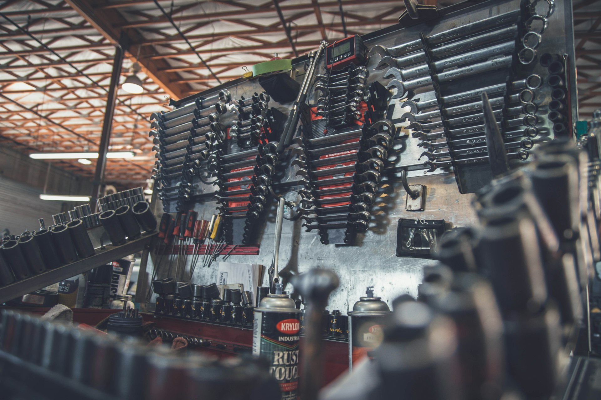 Workshop tool wall at Bawnboy Motors garage