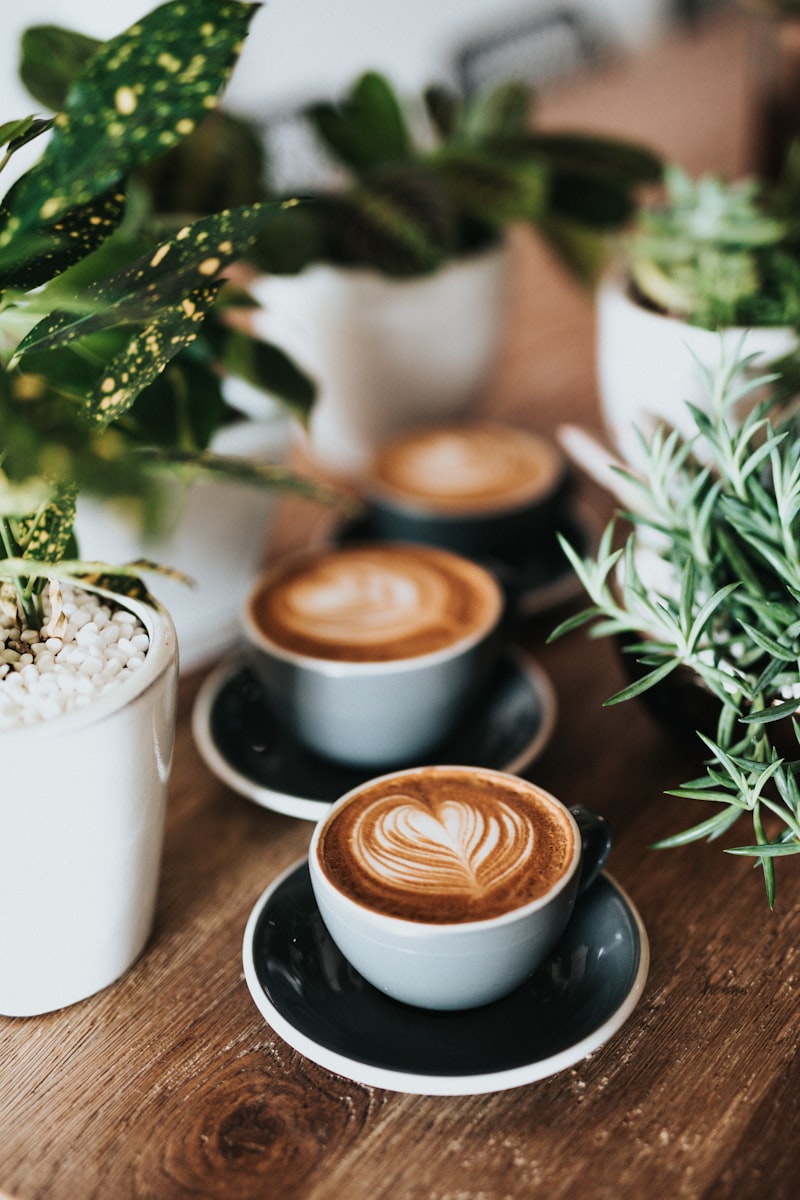Latte with latte art on a wooden table