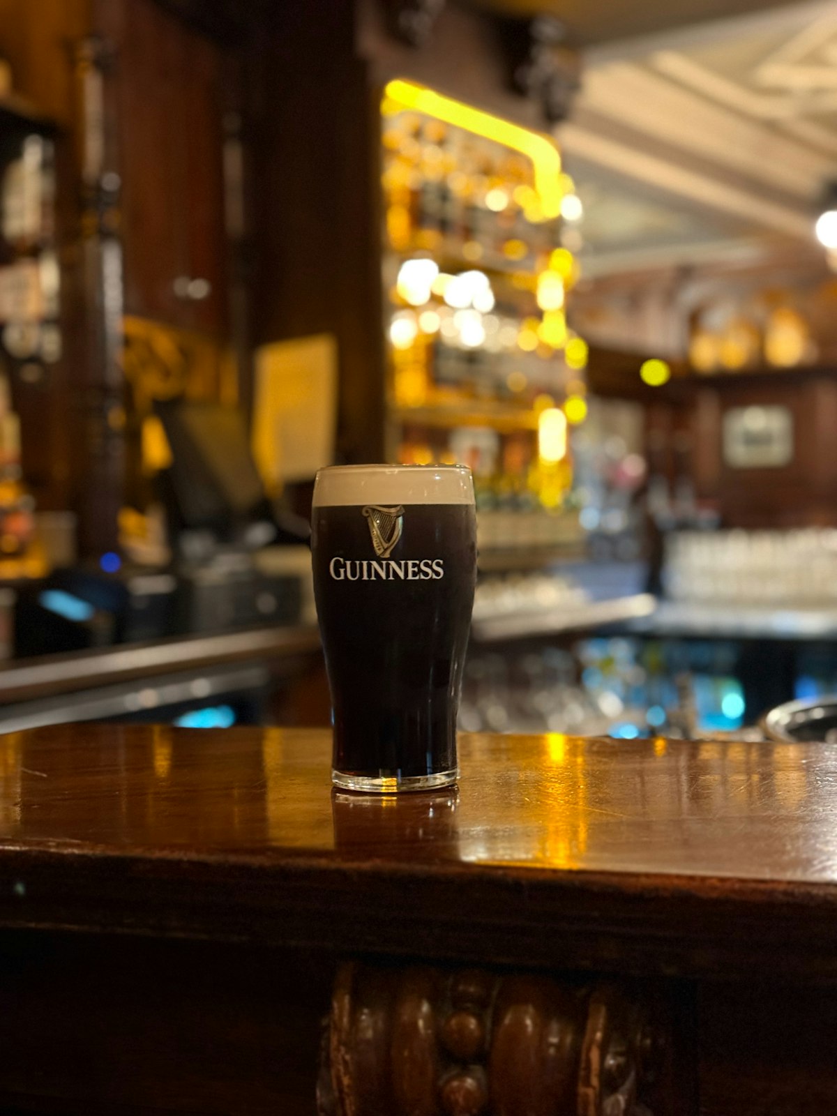 A pint pulled at the bar