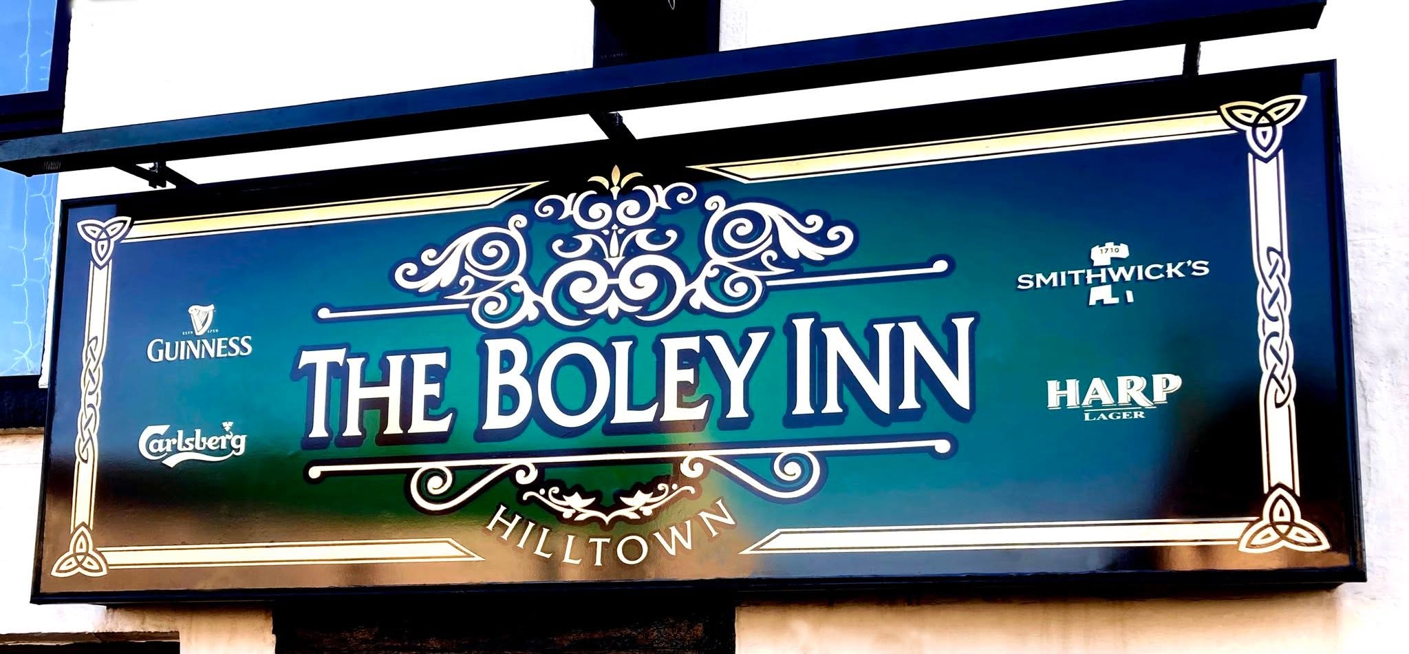 Traditional illuminated pub sign for The Boley Inn, Hilltown