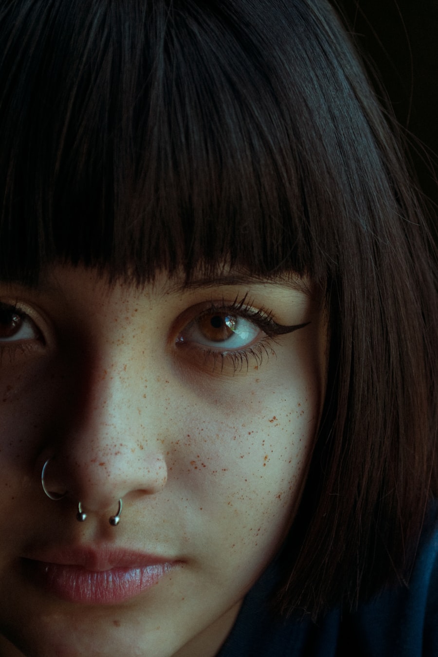 Close up of a facial piercing