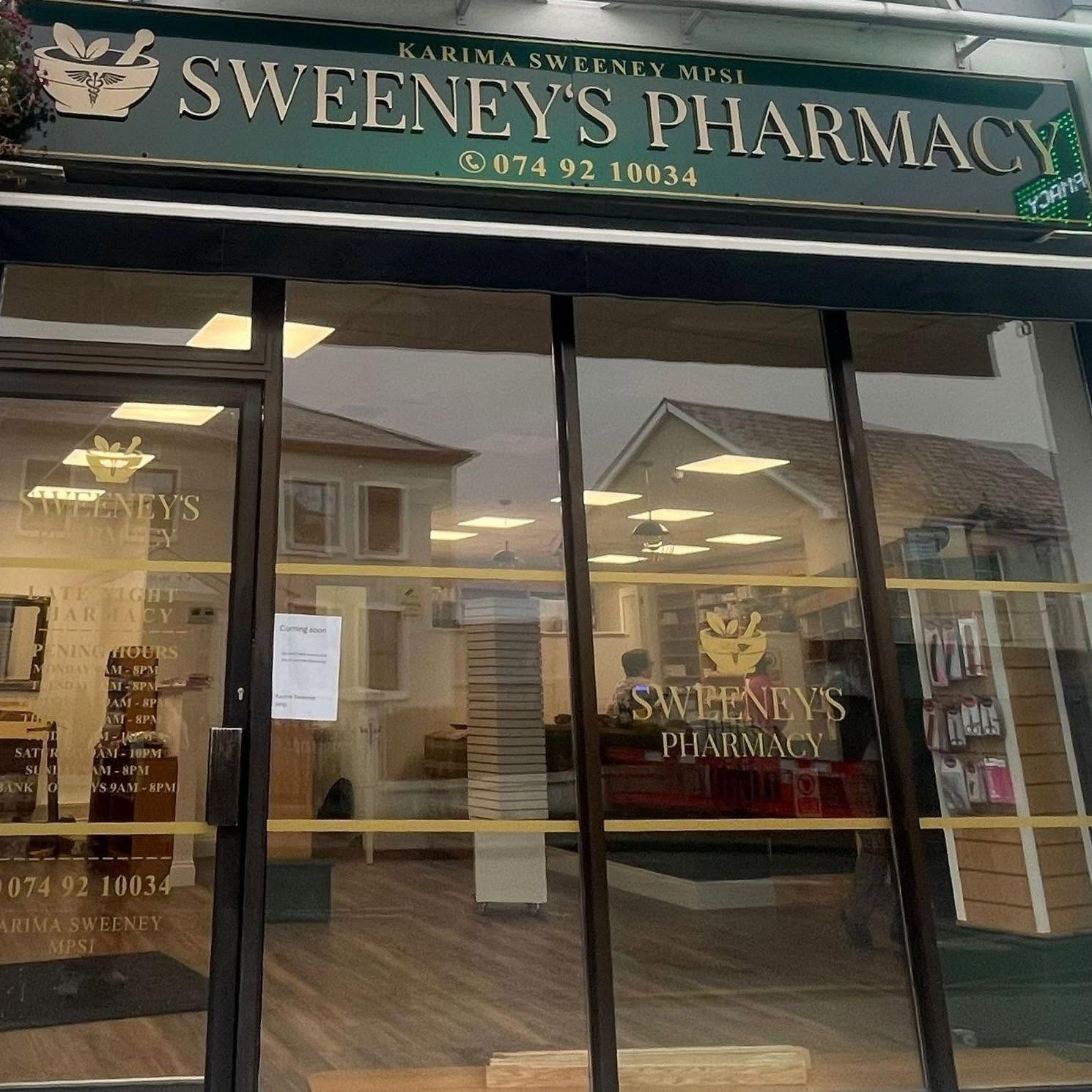 Sweeney's Pharmacy storefront on Port Road, Letterkenny