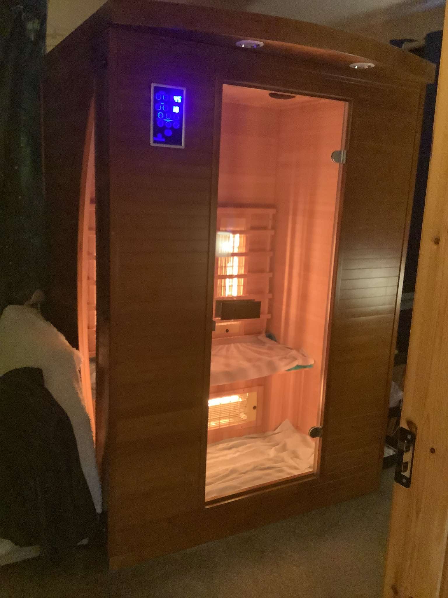 The Healing Room's wooden infrared sauna cabin