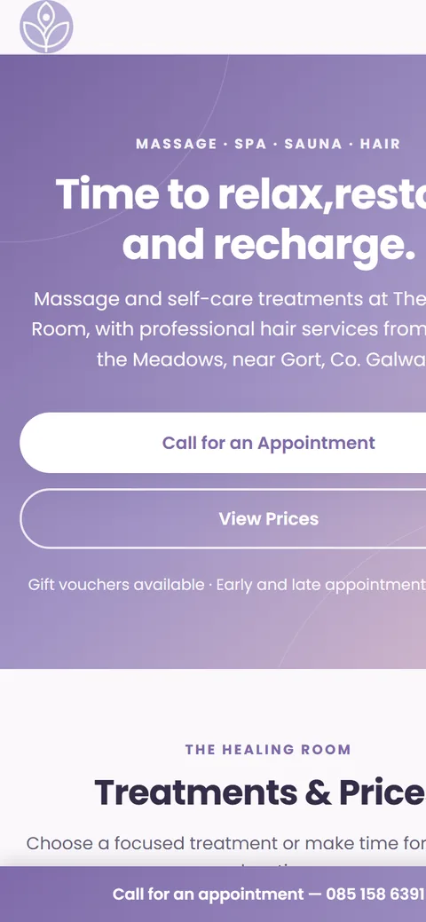 The Healing Room website on a phone