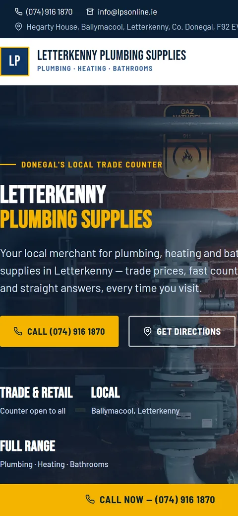 Letterkenny Plumbing Supplies website on a phone