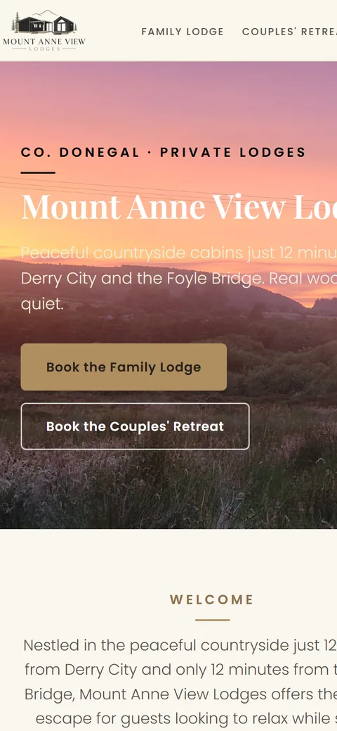Mount Anne View Lodges website on a phone