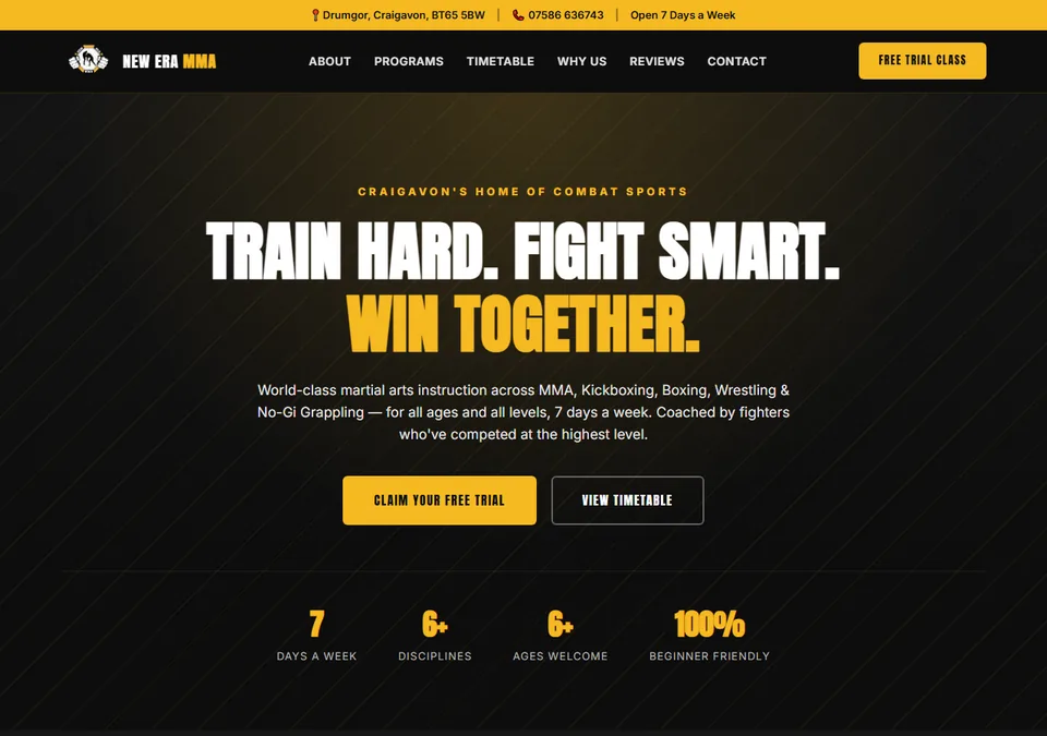 New Era MMA website on desktop — martial arts gym in Craigavon