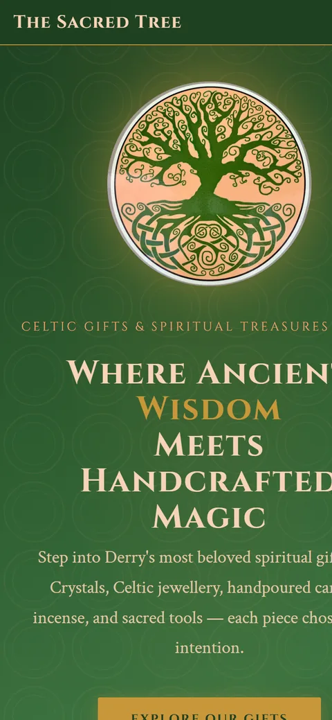 The Sacred Tree website on a phone