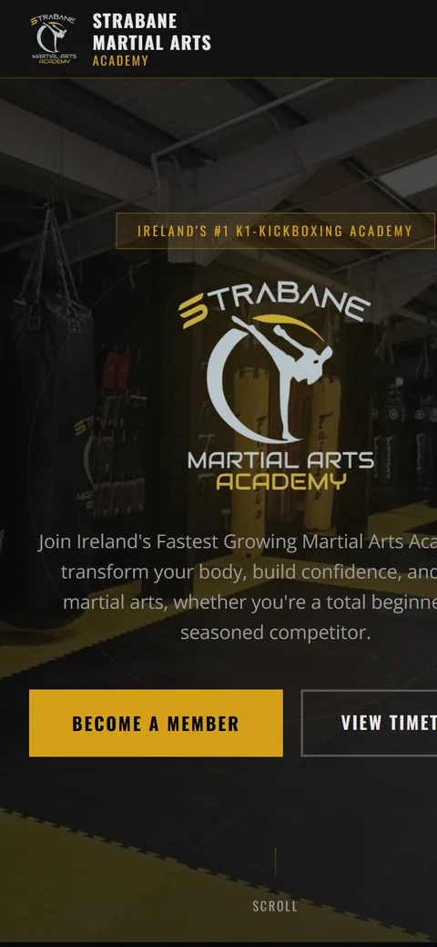 Strabane Martial Arts Academy website on a phone