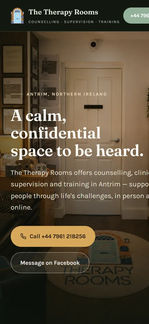 The Therapy Rooms website on a phone